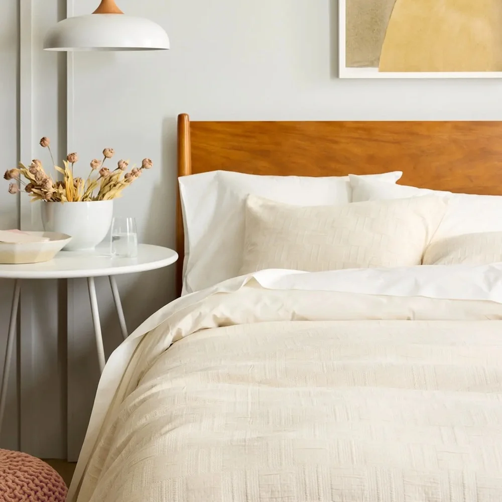 NWT Quince Checkered Matelasse Twin Duvet Cover Set in Undyed